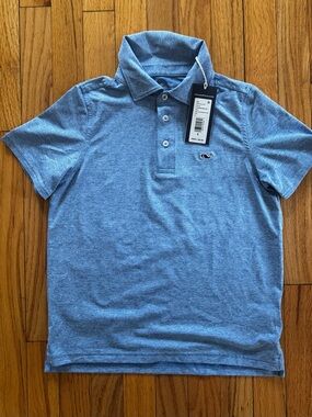NWT Boys Vineyard Vines Performance Blue/White Collared Polo Size Small